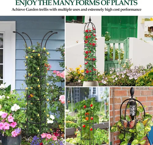 Miniatura 4 de WellSign Enrejado de obelisco de jardín para plantas trepadoras al aire libre, 6.6 pies de alto con revestimiento de metal inoxidable con lazo