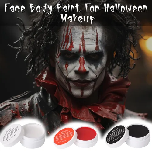 Miniatura 5 de MEICOLY Kit de maquillaje de payaso, pintura corporal blanca y negra para Halloween, Devil Joker Zombi, Vampire Skeleton SFX, pintura corporal