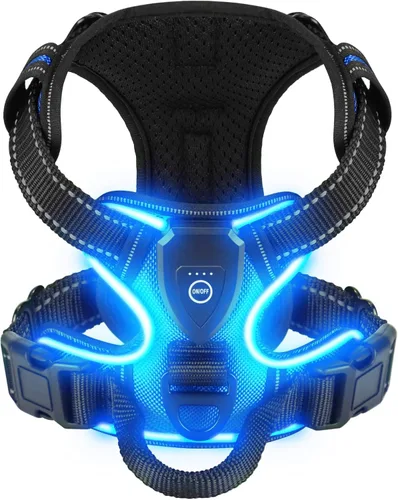 Arnés para Perro Villabliss con Luz LED - Arnés para Perro Recargable para Caminatas Nocturnas, Tres Modos de Iluminación, Intermitente por Más de