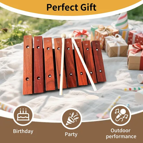 Miniatura 5 de Xilófono de madera de 8 notas con 2 mazos de madera, Glockenspiel de madera, regalo de cumpleaños, herramientas musicales, perfecto