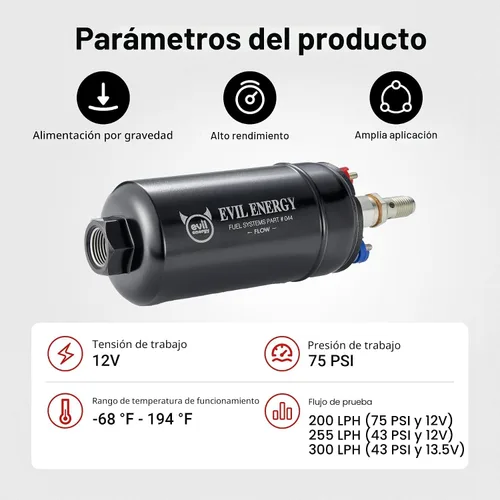 Miniatura 2 de Evil Energy Bomba de combustible externa en línea eléctrica 300LPH de alto flujo 12V con abrazadera de abrazadera de 60 mm negra