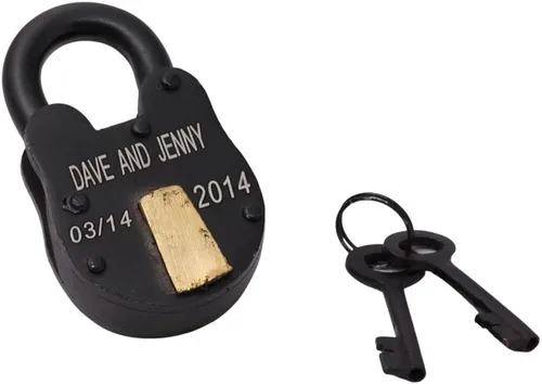 Miniatura 3 de RII - Candado de amor personalizado, negro, candado con llave, recuerdo grabado, regalo para marido, esposa, novio, novia, candado de amor