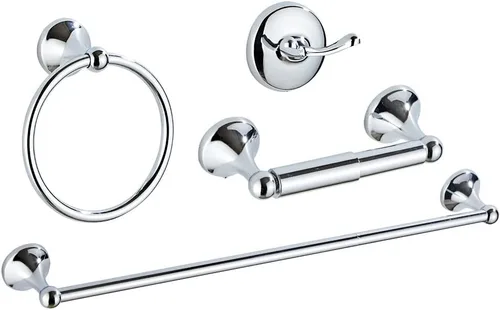 Juego de accesorios de baño de 4 piezas (barra de toalla ajustable, anillo de toalla, soporte de papel higiénico, gancho para toalla), accesorios de