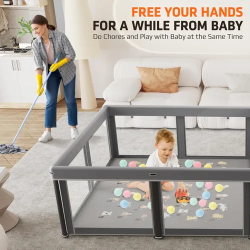 Miniatura 7 de Corralito plegable para bebés con alfombra, 50"×50" corralito plegable para bebés y niños pequeños, corral de juegos de seguridad para niños
