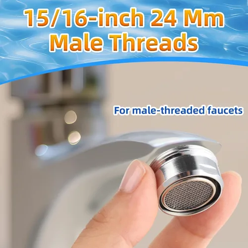 Miniatura 5 de Aireador de grifo de 6 piezas, piezas de repuesto para aireador de fregadero de baño, con carcasa de latón de 15/16 pulgadas, rosca macho de 0.945 in