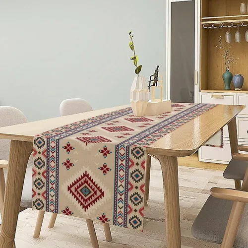 Miniatura 20 de Camino de mesa étnico del suroeste, navajo tribal nativo americano, bohemio, patrón geométrico azteca, camino de mesa para cocina, mesa de comedor