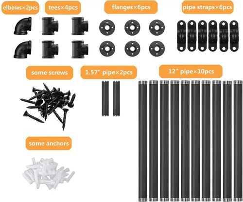 Miniatura 7 de Soportes de Tubo para Estantes Industriales de Montaje en Pared, Estantería Abierta de Tubo Negro para Cocina, Soportes de Estante Flotante