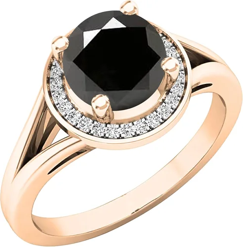 Miniatura 208 de Dazzlingrock Collection Anillo de compromiso redondo de 0.276 in con halo de diamante blanco y vástago dividido para ella en oro macizo de 14