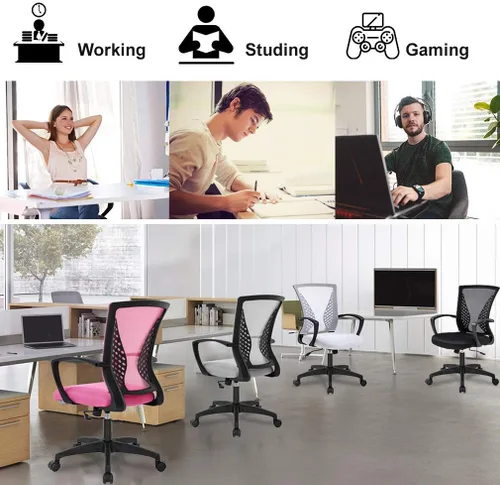 Miniatura 5 de HHS Silla de oficina ergonómica de malla, silla de computadora giratoria con ruedas, cómoda silla ejecutiva con soporte lumbar, sillas de gestión