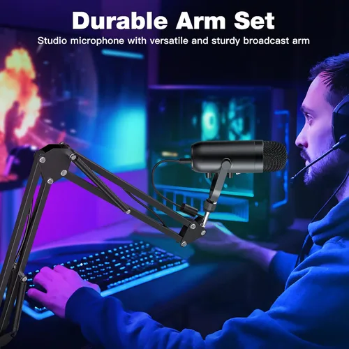 Miniatura 6 de ZealSound Micrófono de podcast con brazo de brazo, micrófono USB con reducción de ruido, silencio, eco y control de volumen, monitoreo de latencia
