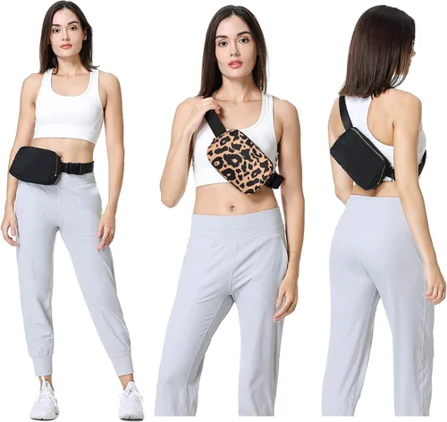 Miniatura 6 de VOROLO Riñonera para mujeres y hombres, bolsa cruzada, bolsa de cinturón con correa ajustable, Talla única Leopardo amarillo con cuerda