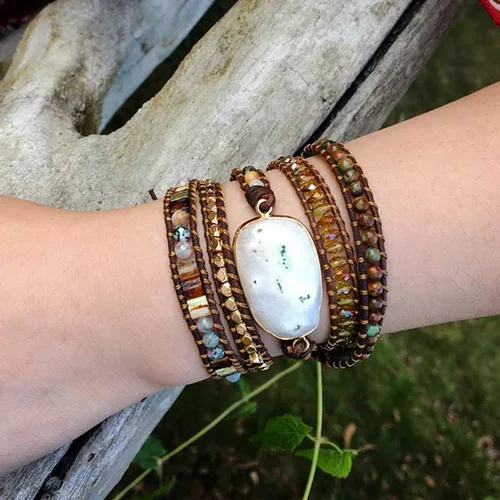 Miniatura 83 de ZOSOJONA - Pulseras bohemias hechas a mano de piedra natural, que dan vuelta, con cuentas de cristal de turquesa