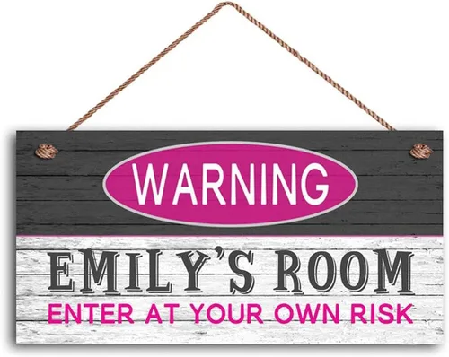 Señales de advertencia personalizadas "Enter at Your Own Risk" personalizadas para habitación de niñas, entrada, puerta, letreros de madera para