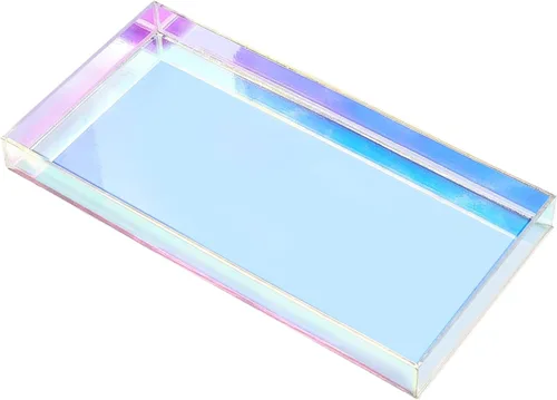 Miniatura 6 de ROYALITA Bandeja de acrílico iridiscente de 10 x 5 pulgadas – Pequeñas bandejas acrílicas para perfumes, bandeja decorativa para encimera de baño