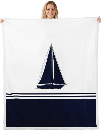 Miniatura 20 de Swim Ring Flannel Blanket All Seasons,Nautical Theme Bed Blanket for Kawaii Home Decor,Navy Blue Stripes Blanket for Kids Girls Sofa Couch,40"x50