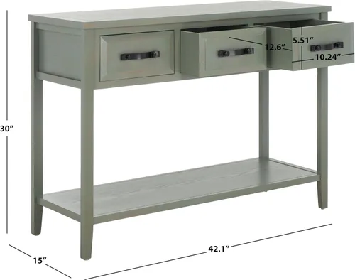 Miniatura 3 de Safavieh colección americana para el hogar Earley Mesa consola de tres cajones Color Negro Envejecido Y Nogal, Madera de olmo, Gris (French Grey)