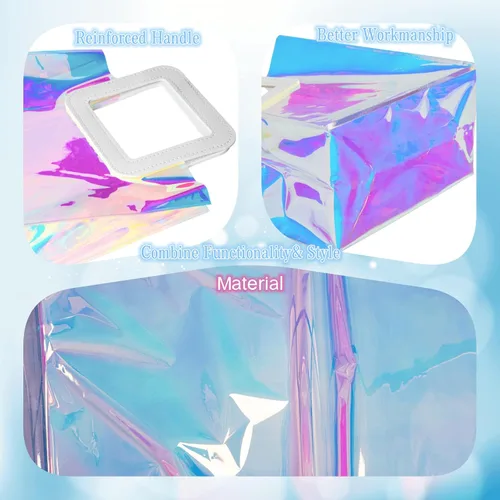 Miniatura 3 de Bolsas de regalo pequeñas holográficas, paquete de 2 unidades de 7.9 x 7.1 x 3.9 pulgadas con asas para mujeres, niñas, cumpleaños, Navidad, fiestas
