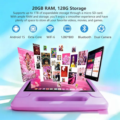 Miniatura 5 de NRKDUBQ Tablet infantil de 11 pulgadas Android 15 20GB + 128GB Octa-Core 8000mAh tableta Todder con funda a prueba de caídas, control parental, WiFi