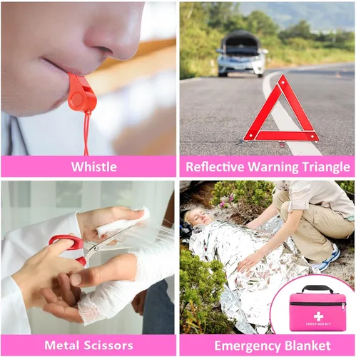 Miniatura 5 de Kit de seguridad en carretera para automóvil, 129 piezas, kit de asistencia lateral de emergencia de invierno, color rosa, kit esencial