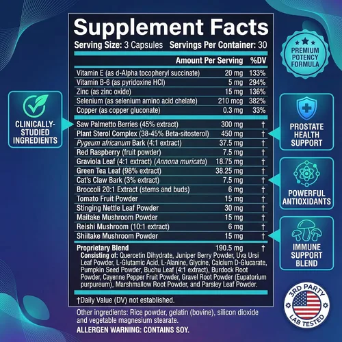 Miniatura 2 de Advanced Saw Palmetto Suplemento para próstata para hombres con beta-sitosterol promueve la comodidad urinaria, la calidad del sueño y la salud