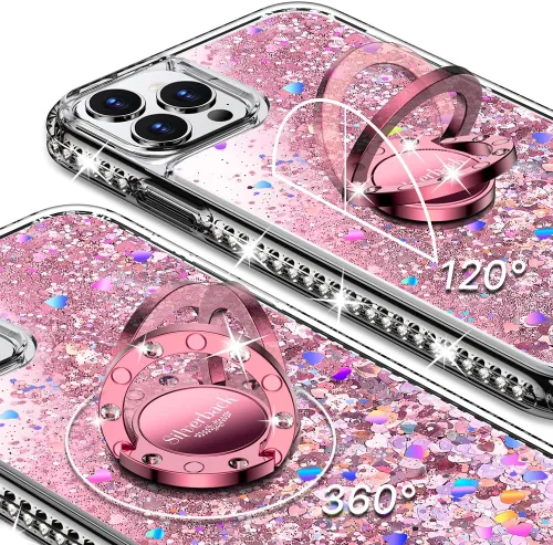 Miniatura 3 de Silverback Funda para iPhone 12, iPhone 12 Pro, funda con purpurina holográfica líquida móvil con soporte, funda protectora con soporte de anillo