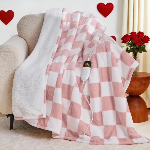 Miniatura 26 de Manta térmica negra eléctrica, manta térmica de 50 x 60 pulgadas con 10 niveles de calor y 8 horas de apagado automático, manta de sherpa suave a