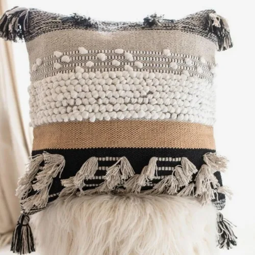 Miniatura 2 de Funda de almohada COZYDEKO estilo boho, de 18 x 18 pulgadas, almohadas decorativas marroquíes rústicas bohemias con acentos copetados, algodón