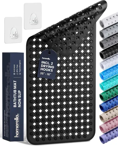 Homerella® Alfombrilla de Bañera Antideslizante 35x16, Incl. Ganchos para Secar, Extra Larga, 100% Libre de BPA, Alfombrilla de Ducha Antideslizante