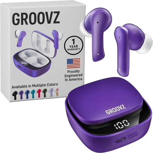 Miniatura 15 de Auriculares inalámbricos verdaderos Groovz con estuche de carga - Diseñados y fabricados en Estados Unidos - Auriculares Bluetooth resistentes al