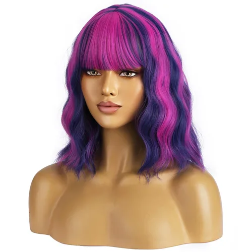 Miniatura 36 de BERON 14 Inches Ash Blonde Wig with Bangs Short Curly Wig Short Ash Blonde Bob Synthetic Wigs for Women Daily Halloween Party or Cosplay Hairnet