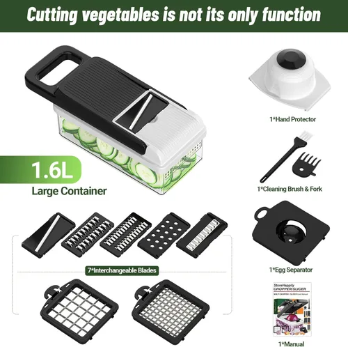 Miniatura 2 de StoreHappily Picador de Verduras 12 en 1, Picador de Verduras de 7 Cuchillas con Recipiente y Tapa, Cortador en Cubitos, Rebanador, Utensilios