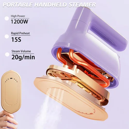 Miniatura 2 de Plancha de vapor de mano, 1200 W de alta potencia, máquina de planchar de doble propósito en seco y húmedo, máquina de planchar con mango giratorio