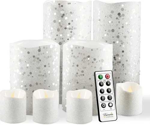 Miniatura 18 de FURORA LIGHTING Velas sin llama verde ombré, cera real, brillo ajustable, control remoto y temporizador, 4 pilares (3 x 4, 3 x 6) y 4 votivos