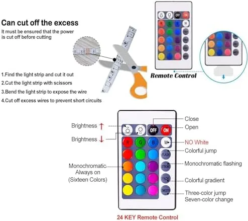 Miniatura 7 de Tira de luces LED alimentadas por batería con control remoto de 24 teclas, tira de luz de fondo de TV para interiores y exteriores