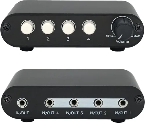 Miniatura 10 de Nueva Caja divisora de audio D3 3 (1)-entrada-1 (3)-salida, mini conmutador de señal de entrada de fuente selector divisor de 3.5mm estéreo