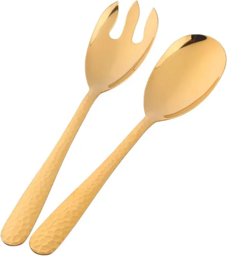 Miniatura 12 de Juego de cuchara y tenedor de ensalada, 12 pulgadas, acero inoxidable, utensilios de servir negros, aptos para lavavajillas, paquete de 2