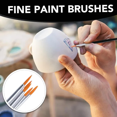 Miniatura 4 de AROIC Pinceles de Pintura Pequeños a Granel, 200 Piezas de Pinceles de Pintura de Pelo de Nylon Negro con Punta Plana y Redonda, Kits de Pinceles