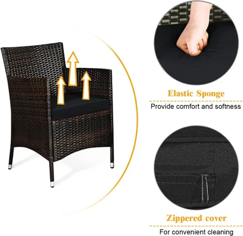 Miniatura 4 de Juego de sofá de patio de 4 piezas, juego de conversación de mimbre con respaldo ergonómico curvo, juego de muebles de ratán para patio con cojín