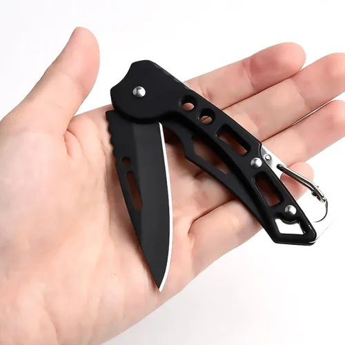 Miniatura 5 de Cuchillo de bolsillo, cuchillo de bolsillo con cadena, hoja de solo 2.5 pulgadas. Cuchillo EDC para camping, senderismo, pesca para hombres y Negro