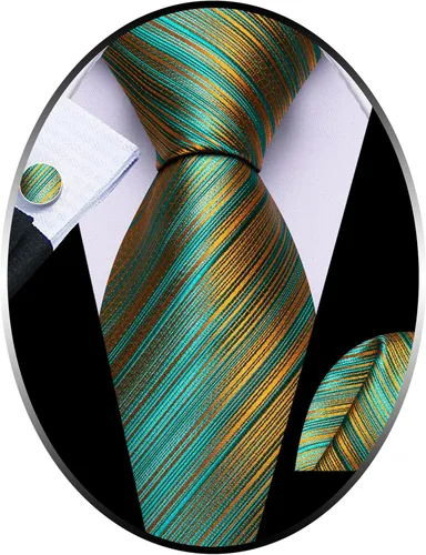 Miniatura 34 de Barry.Wang Juego de corbatas para hombre, corbata de seda a rayas, tejido a cuadros, gemelos formales, negocios, boda