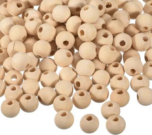 Miniatura 10 de uxcell 200 cuentas espaciadoras de madera natural de 0.472 pulgadas, agujero grande de 0.118 pulgadas, cuentas redondas de madera sin terminar