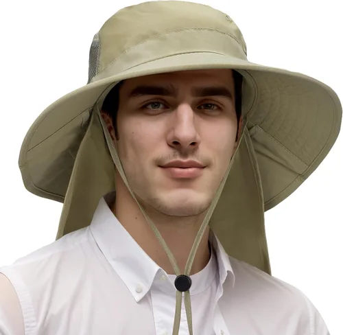 Miniatura 7 de Catalonia Sombrero de sol para hombre, sombrero de ala ancha para exteriores con solapa para el cuello, para pesca, senderismo, safari, jardinería