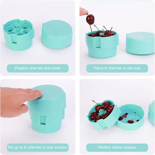 Miniatura 2 de Cherry Pitter - Herramienta portátil de descorazonador de cerezas, hoyos de hasta 6 cerezas a la vez, apta para lavavajillas, construcción de ABS
