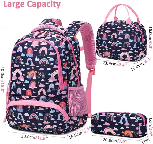 Miniatura 46 de Juego de mochila para niñas y adolescentes, mochila escolar para niños con bolsa para el almuerzo, estuche para lápices, mochilas escolares