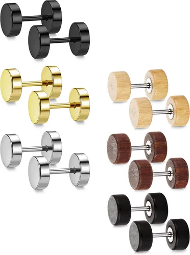 Miniatura 3 de 6pares de aretes de Fibo Steel con tuerca, 18G