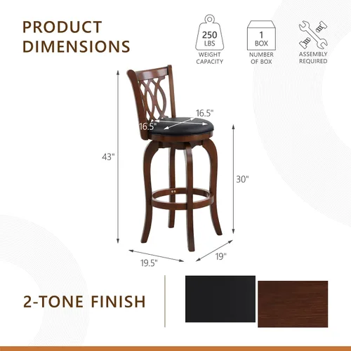 Miniatura 3 de Homelegance Taburetes giratorios tapizados de altura de barra con respaldos, Taburetes de bar de cuero sintético, 30 pulgadas de altura del asiento