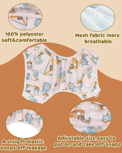 Miniatura 118 de Alva, Pañales de bebé para nadar, paquete de 2 unidades, talle único, reutilizable, lavable y ajustable de 0 a 36 meses. Tamaño de 10 a 40 lbs