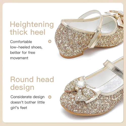 Miniatura 3 de Furdeour Zapatos de vestir para niñas, zapatos de princesa Mary Jane para bodas, flores, damas de honor, tacones con purpurina para niños pequeños