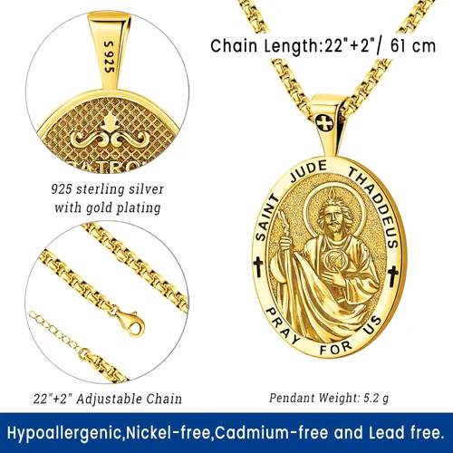 Miniatura 72 de Eusense Saint Necklace Sterling Silver 925 Protection Jewelry for Men Women Patron St Medals Amulet Pendant