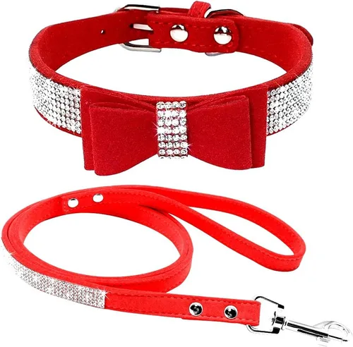 Miniatura 29 de Conjunto de Collar y Correa para Mascotas, Bonito y Deslumbrante de Ante Suave con Diamantes de Imitación de Cristal, Collar y Correa para Gatos
